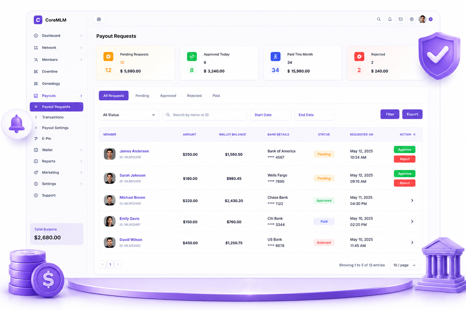 Payout management screenshot